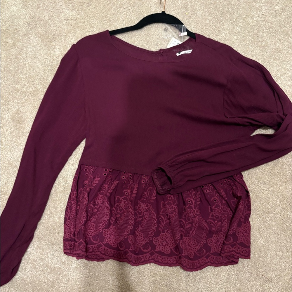Francesca's Collections Burgundy Lace Women's Blouse